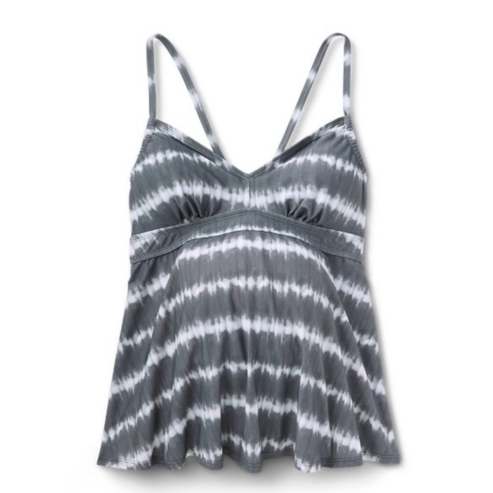 Isabel maternity tie-dye tie back tankini top, grey NWT